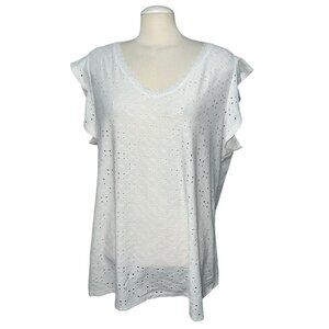 BloomChic V Neck Eyelet Cutout Flutter Cap Sleeve Blouse Sz 18-20 (2XL) White